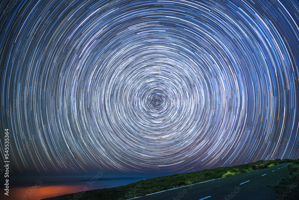 Photography startrail north pole sky