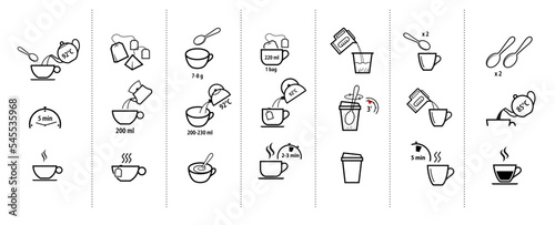 Foto Set of methods of brewing tea and coffee