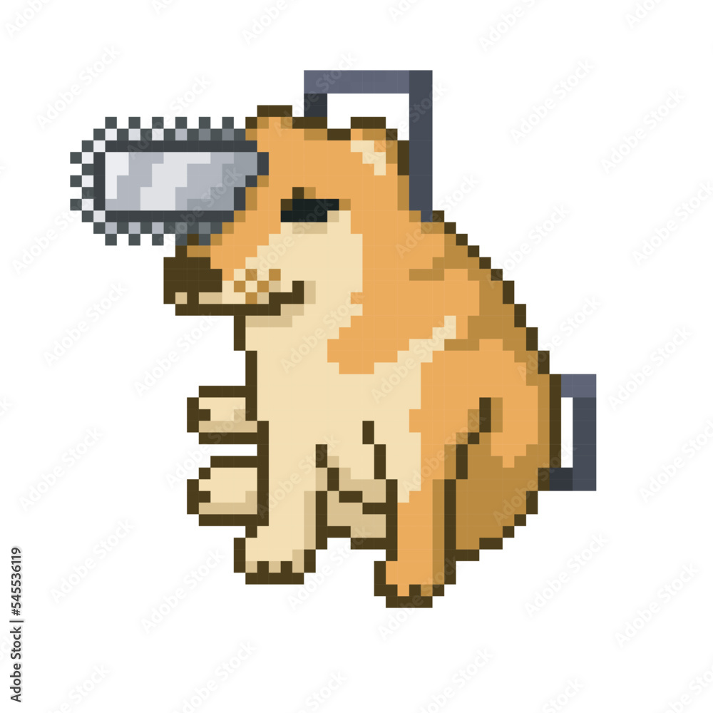 Fototapeta premium Illustration dog with chainsaw, meme pixel art