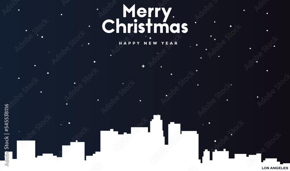 Christmas and New year dark blue greeting card with white panorama of Los Angeles Christmas and New year dark blue greeting card with white panorama of Los Angeles