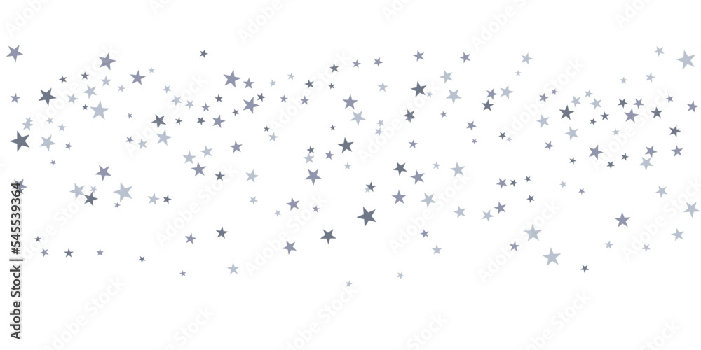 Silver stars vector background, sparkling Christmas confetti falling isolated on white. magic shining flying stars glitter backdrop, sparkle border