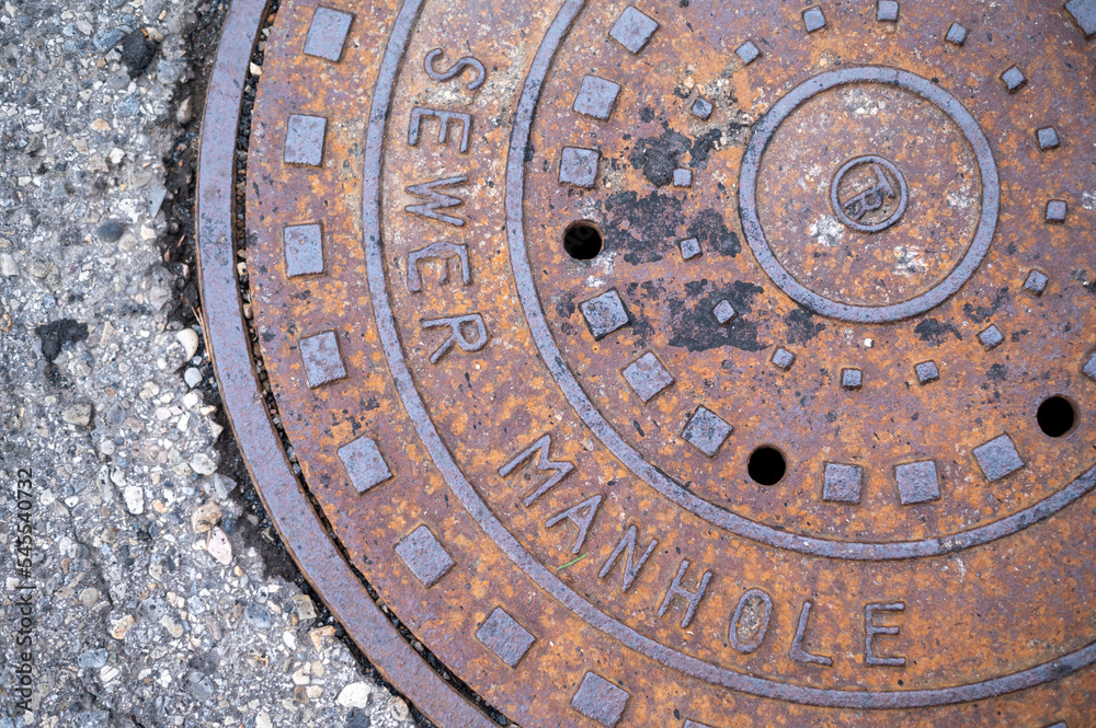 Sewer manhole cover closeup