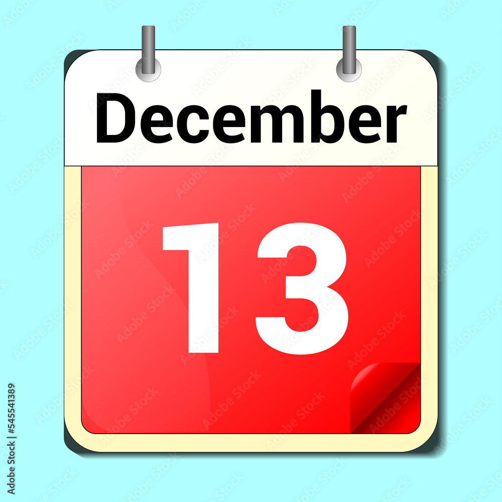 day on the calendar, vector image format, December 13 day on the calendar, vector image format, December 13