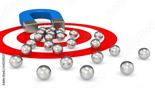 Fotografija Magnet attracts red metal balls isolated