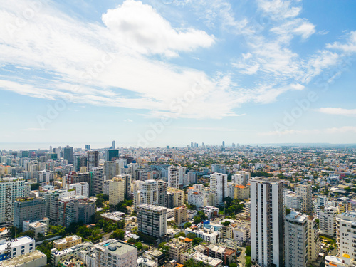 Aerial panoramic cityscape of Santo Domingo, Dominican Republic. City downtown in the morning 