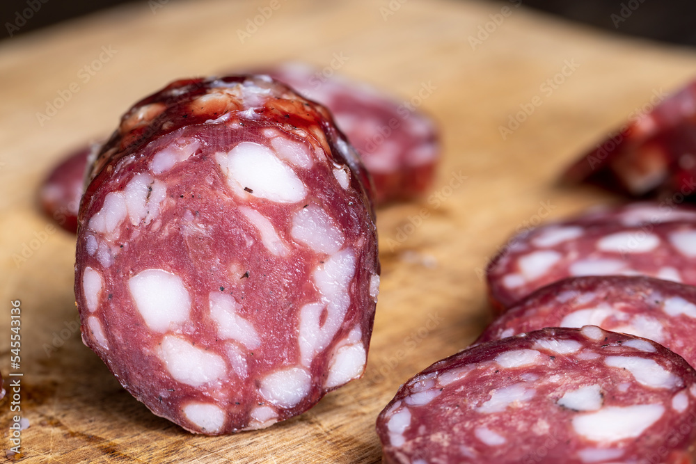 Sliced pork sausage with bacon Sliced pork sausage with bacon