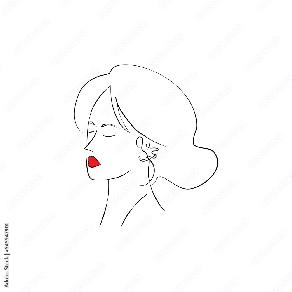 Women's faces in one line art style on white isolated background. Line art in elegant style for prints, tattoos, posters, textile, cards etc. Beautiful women face Vector illustration.