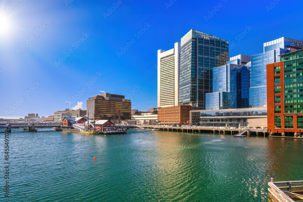 View on Boston harbor at sunny day