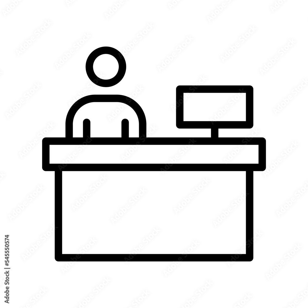 Icono de mostrador de recepción. Información, atención y servicio al cliente. Ilustración vectorial Icono de mostrador de recepción. Información, atención y servicio al cliente. Ilustración vectorial