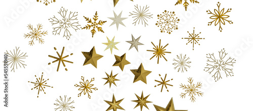 golden openwork shiny snowflakes  star  3D rendering.