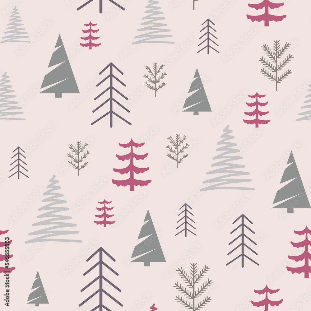 Vector seamless pattern with Christmas trees of different shapes on a ...