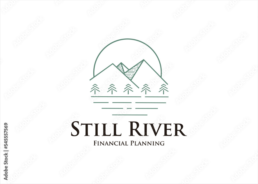 Naklejka premium mountain water lake river logo design template