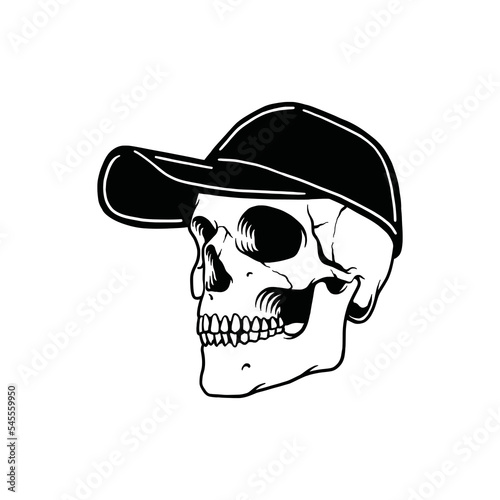 Skull in Baseball Cap Vector Illustration. Design element for logo, apparel, poster, banner, card