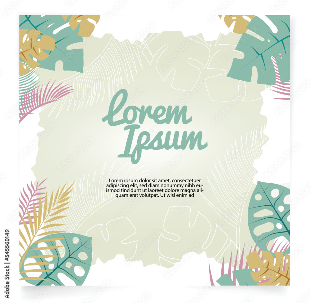 tropical leaves frame design with pastel soft color style.