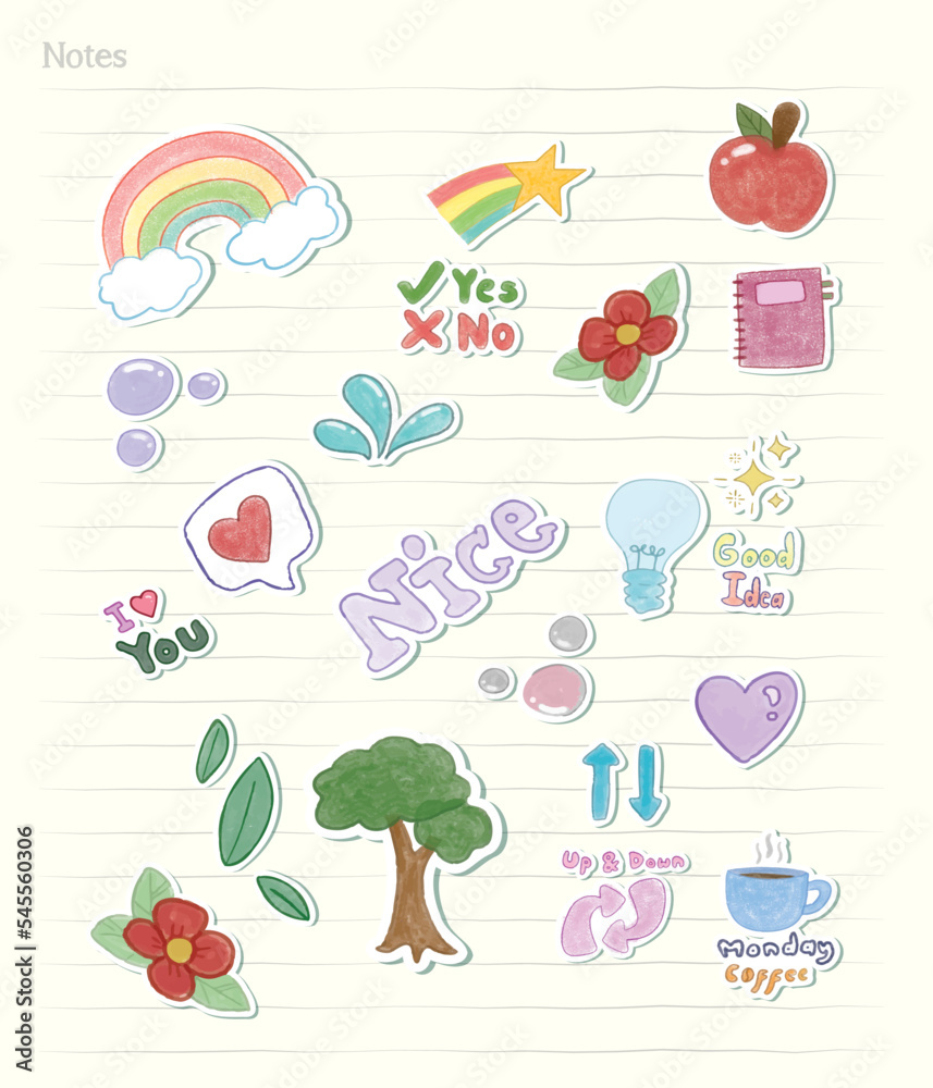 diary stickers, kids crayon drawing