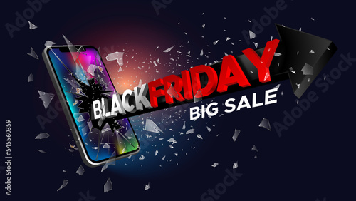 Black Friday mobile glass motion effect vector design. 
