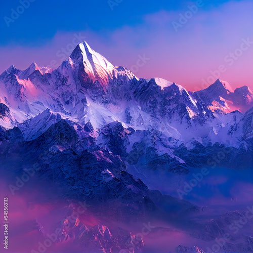 Snow-capped mountain peaks in winter Digital illustration © Visual Content