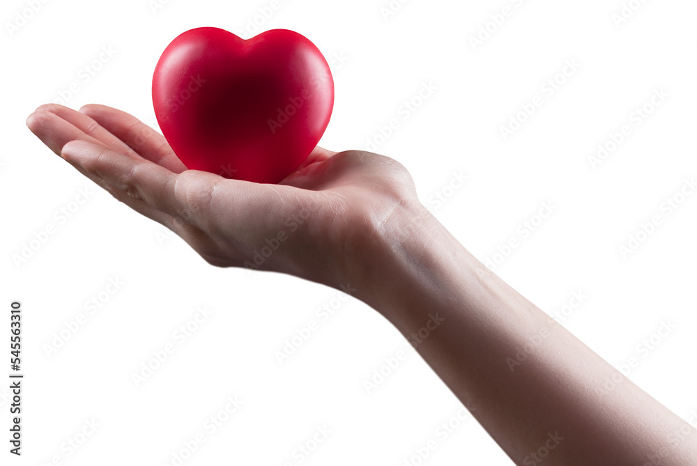 Businessman's hand holds medical a red heart isolated on white background Businessman's hand holds medical a red heart isolated on white background