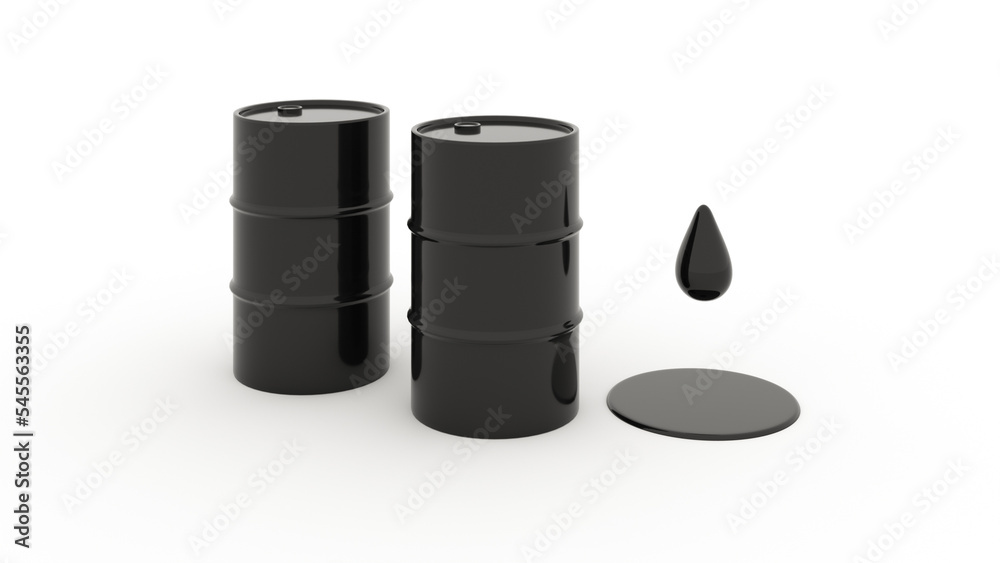 black oil drum metal barrel and oil drop on white background 3d render black oil drum metal barrel and oil drop on white background 3d render