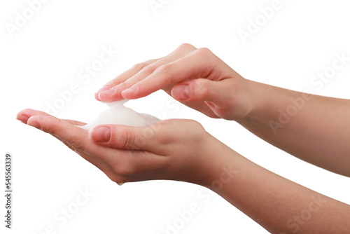 woman applying soap on their hands isolated on white background