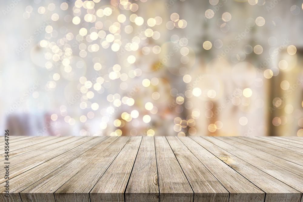 Wooden table with Christmas or new year background Wooden table with Christmas or new year background