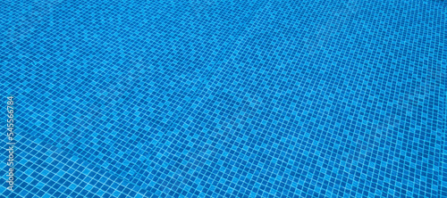 Mosaic tile pattern in the pool. Blue swimming pool banner background.