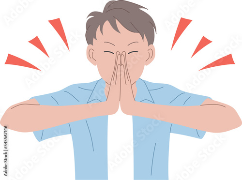 手を合わせてお願いをしている男性のイラスト素材