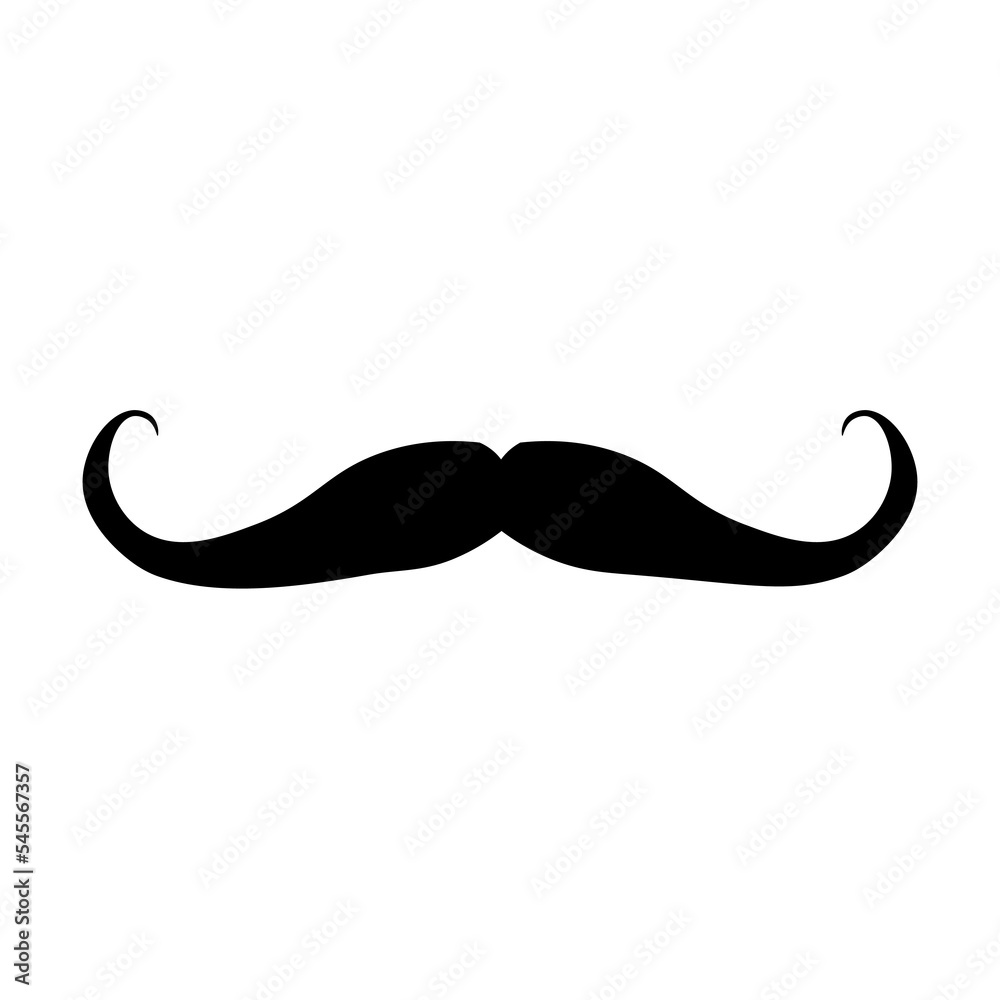 Black curly mustache on white background Black curly mustache on white background