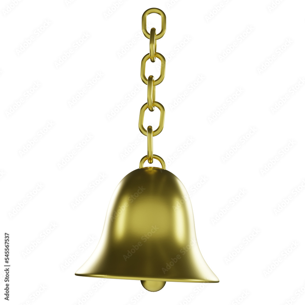 3D Render Realistic Bell With Chain object Isolated icons 3D illustration Png 3D Render Realistic Bell With Chain object Isolated icons 3D illustration Png