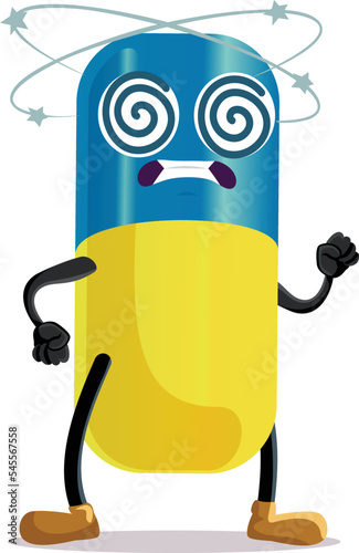 Pill Experiencing Side Effects Vector Cartoon Illustration. Misused experimental drug with contraindications causing nausea
