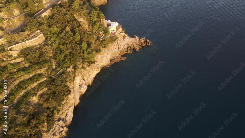 Aerial view of the Amalfi Coast along the Mediterranean Sea, Salerno, Campania, Italy.