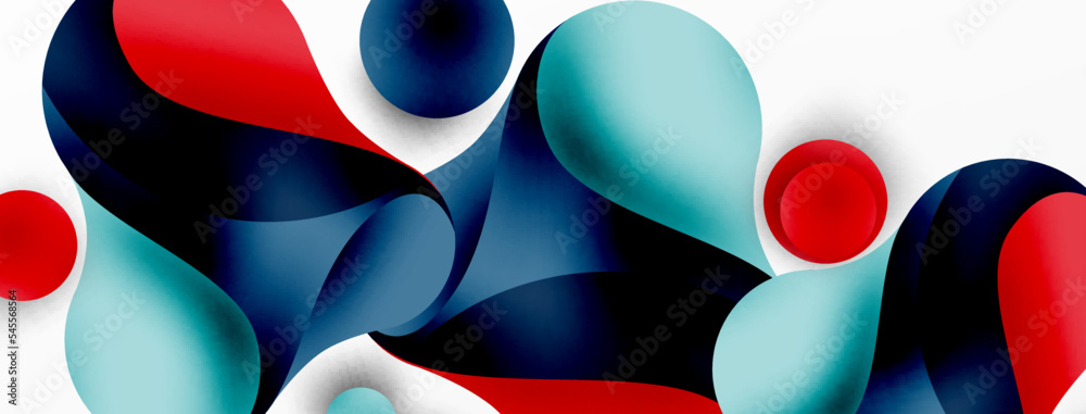 Flowing geometric shapes minimalist abstract background. Round shapes and circles. Wallpaper for concept of AI technology, blockchain, communication, 5G, science, business Flowing geometric shapes minimalist abstract background. Round shapes and circles. Wallpaper for concept of AI technology, blockchain, communication, 5G, science, business