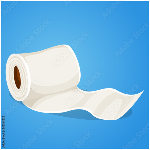 Cute cartoon tissue paper set, roll box, Use for toilet, kitchen, Flat vector illustration isolated background blue