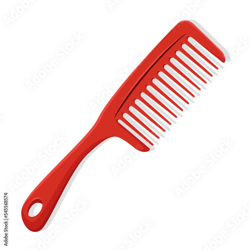 Vector illustration of plastic hair comb for long hair. On white background.