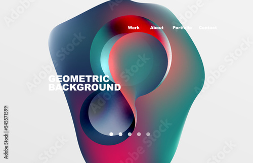 Landing page abstract liquid background. Flowing shapes, round design and circle. Web page for website or mobile app wallpaper