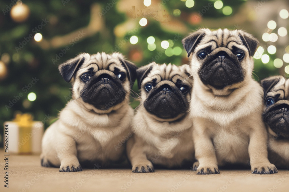 Pug Puppies Christmas- AI Generated