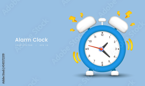 3d Alarm clock blue wake-up time vector