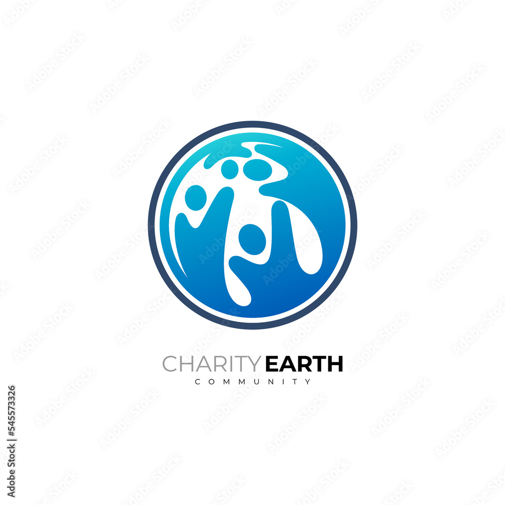 Charity icon, People care logo with circle design vector, blue color