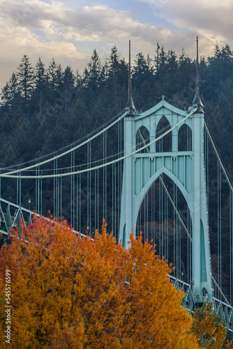 St Johns Bridge and autumn season in Portland Oregon