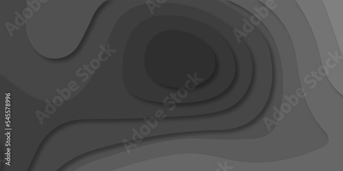 Geometric papercut black luxury background and elements, topography map concept. Abstract paper cut layered black posters. Fluid shapes brochure template. For banner, identity card, cover.