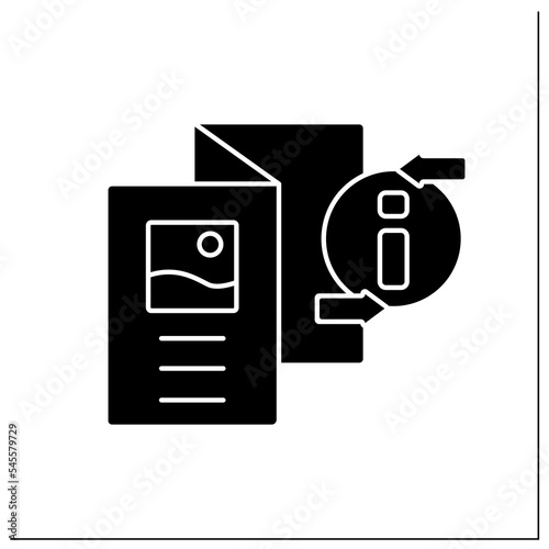 Brochure glyph icon. Informative paper document. Booklet with pictures, information about product or service. New media concept. Filled flat sign. Isolated silhouette vector illustration