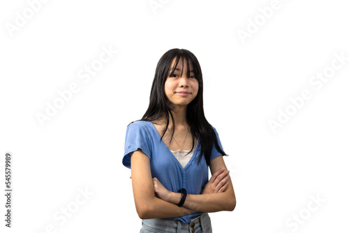 asian girl cross arms chest smiling. lifestyle beauty and fashion on white background.copy space. © khunkornStudio