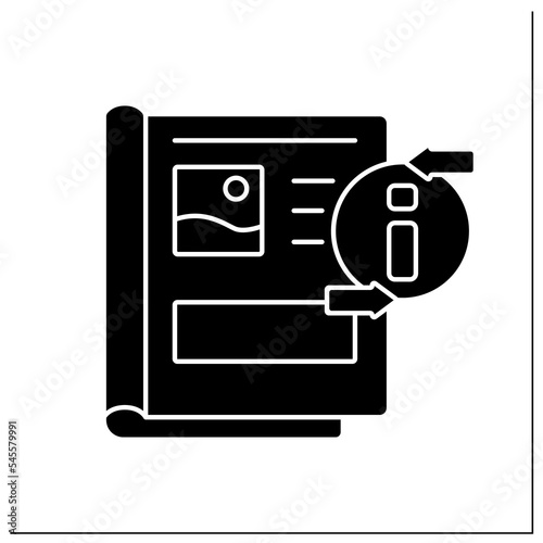 Magazine glyph icon. Periodical publication. Articles for everyone. Information space. Important news. New media concept.Filled flat sign. Isolated silhouette vector illustration