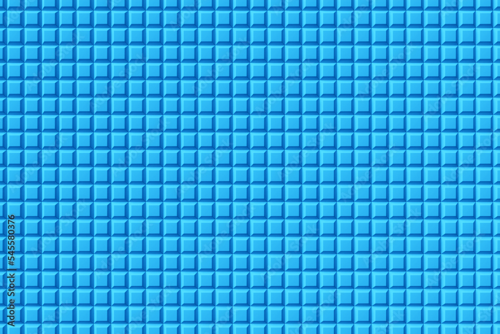 3D rendering. Blue   pattern of cubes of different shapes. Minimalistic pattern of simple shapes. Bright creative symmetric texture