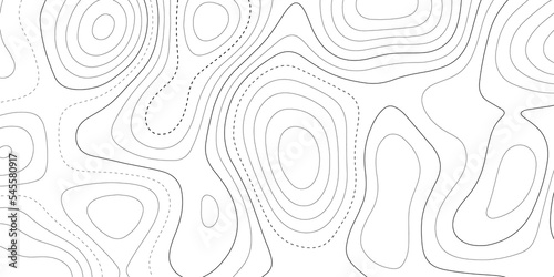 Abstract background with Topographic map lines. Black and white seamless design. Geographic mountain relief. The concept of a conditional geography scheme and the terrain path. .Topographic background
