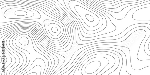 Abstract background with Topographic map lines. Black and white seamless design. Geographic mountain relief. The concept of a conditional geography scheme and the terrain path. .Topographic background