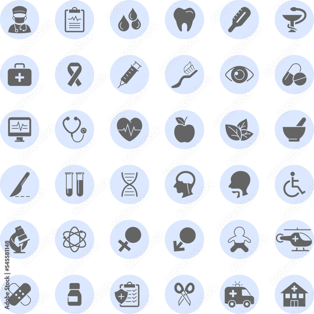 Set of 36 medical and health care icons. Vector medicine symbols Set of 36 medical and health care icons. Vector medicine symbols