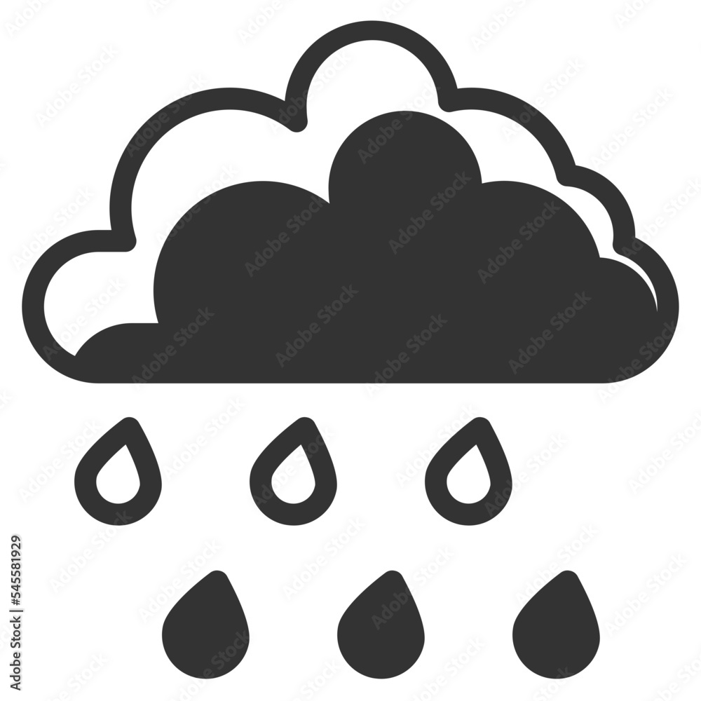 Vector rain solid icon on the empty white background Vector rain solid icon on the empty white background