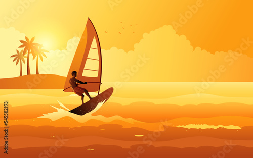 Windsurfing at tropical island