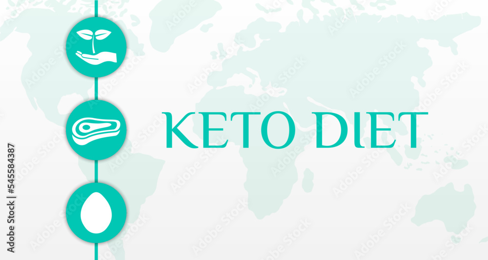 Naklejka premium Keto Diet Background Illustration Banner with Egg, Meat and Plant Icons and World Map